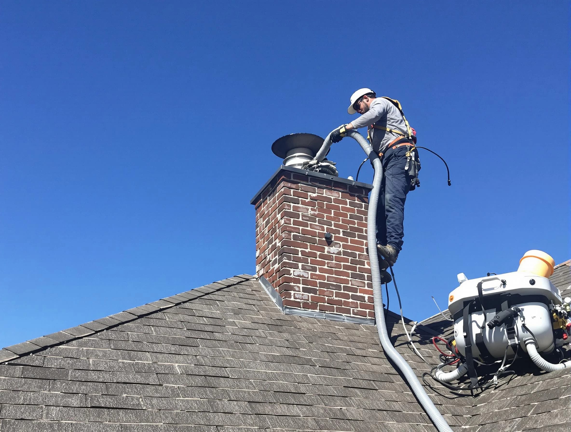 Dedicated Ambridge Chimney Sweep team member cleaning a chimney in Ambridge, PA