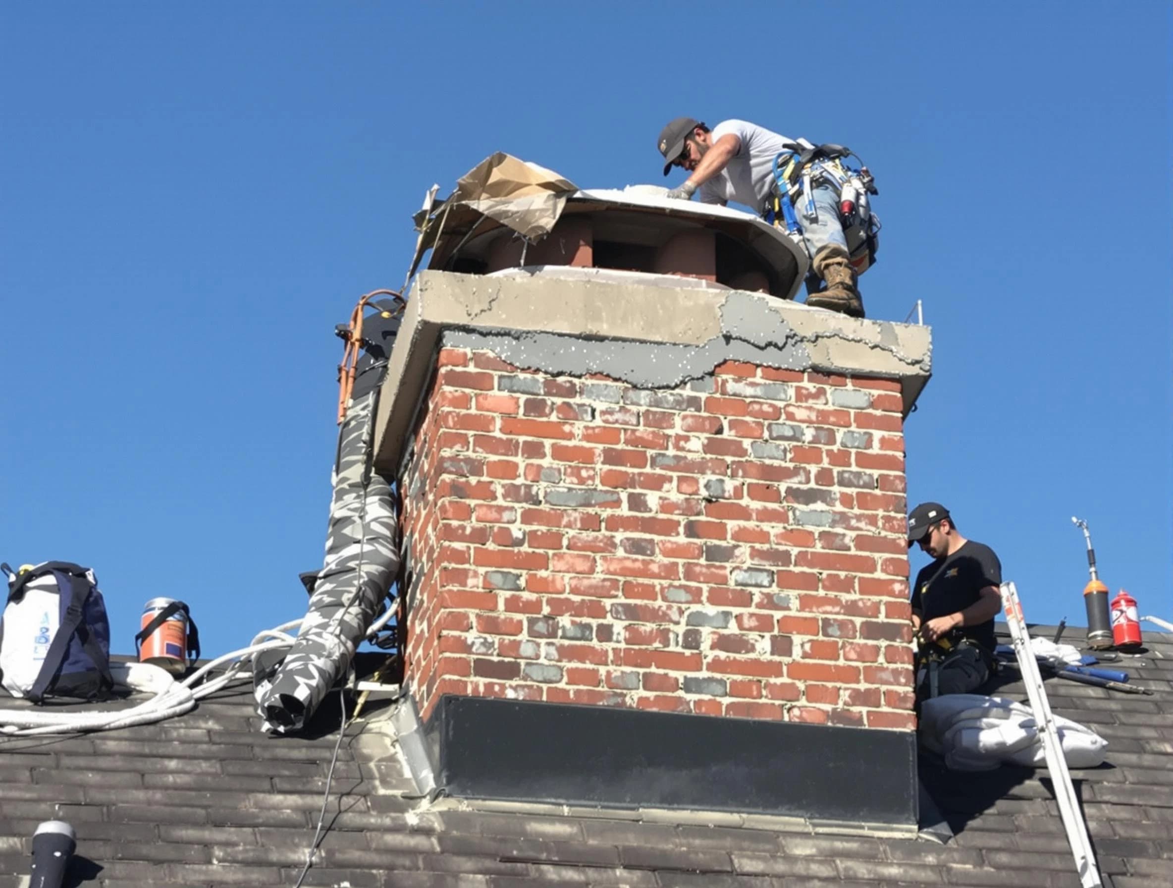 Ambridge Chimney Sweep installing a custom chimney crown in Ambridge, PA
