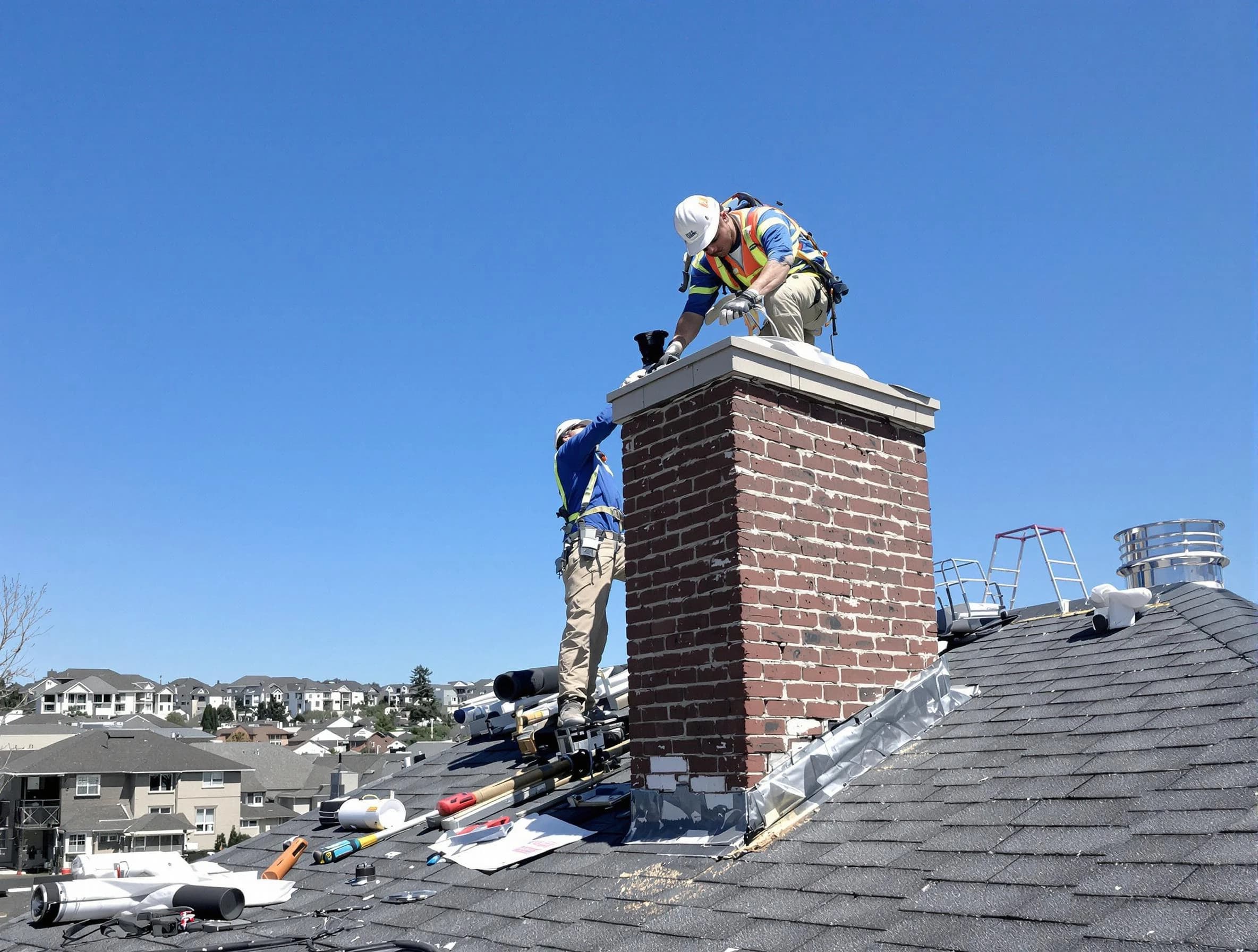 Ambridge Chimney Sweep repairing a chimney crown in Ambridge, PA