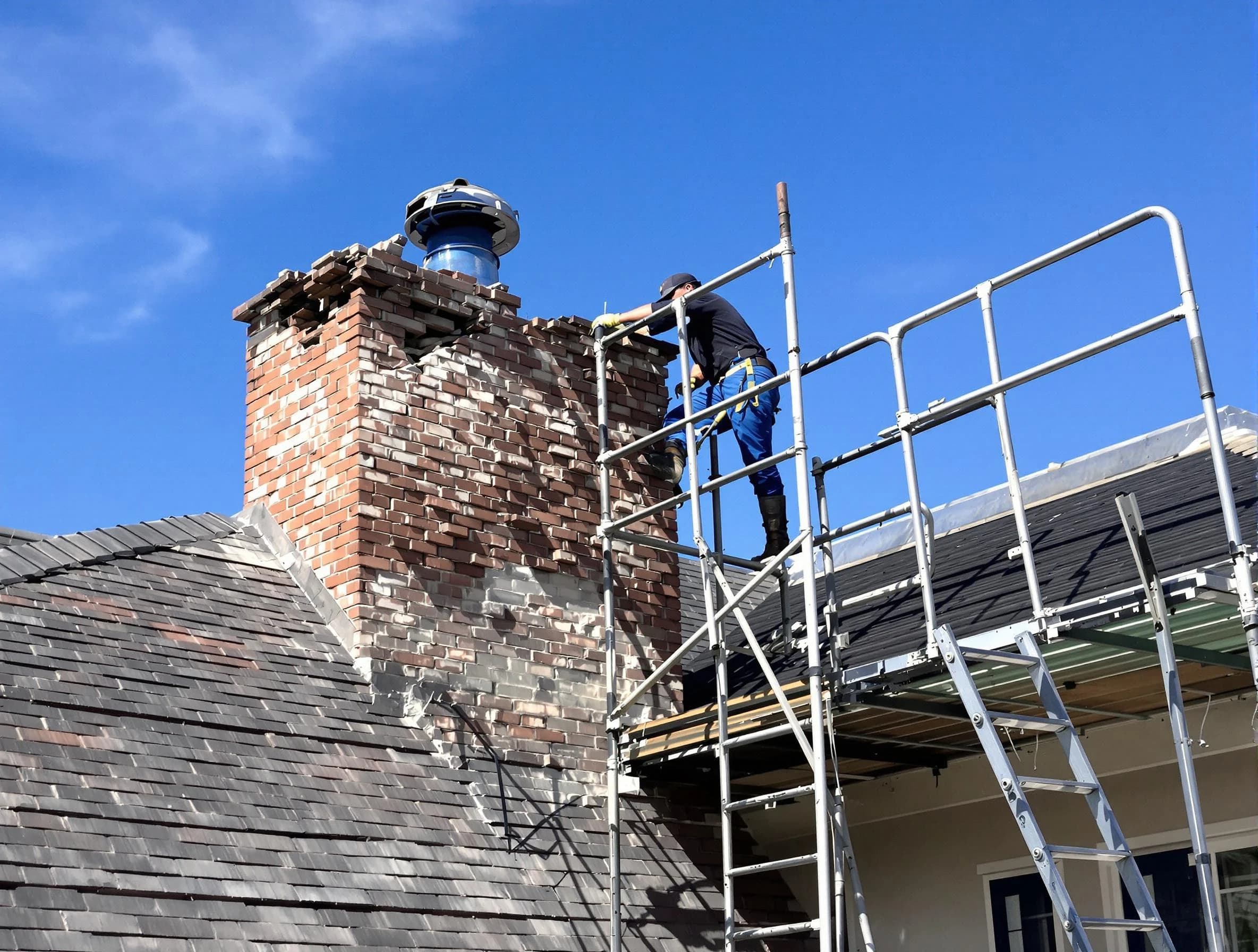 Rebuilding a chimney structure by Ambridge Chimney Sweep in Ambridge, PA