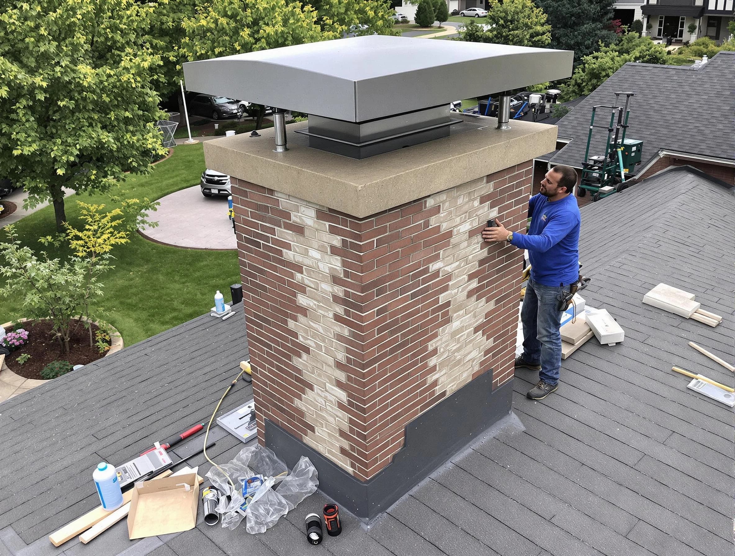 Ambridge Chimney Sweep team working on a custom chimney remodel in Ambridge, PA