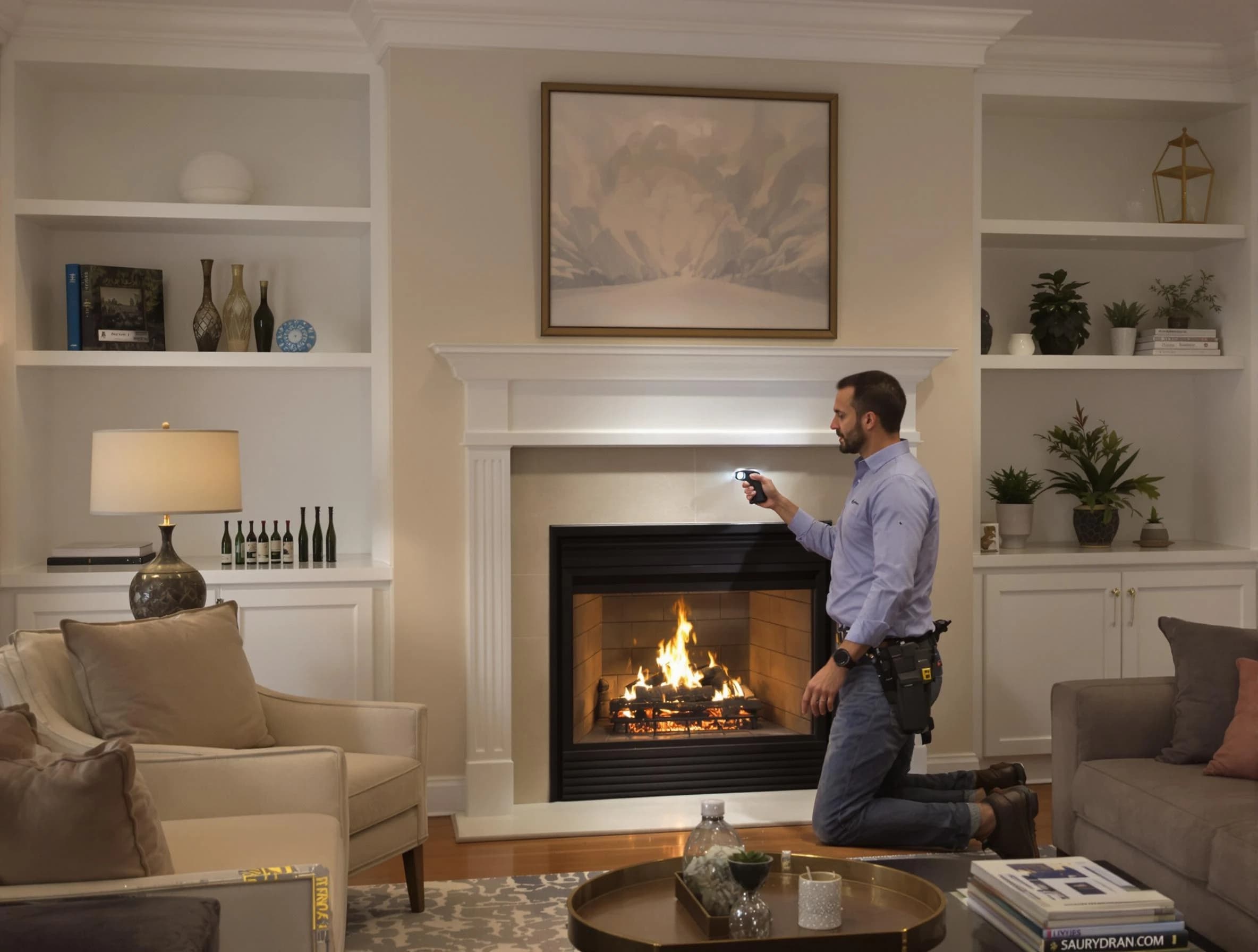 Ambridge Chimney Sweep conducting a fireplace safety inspection in Ambridge, PA