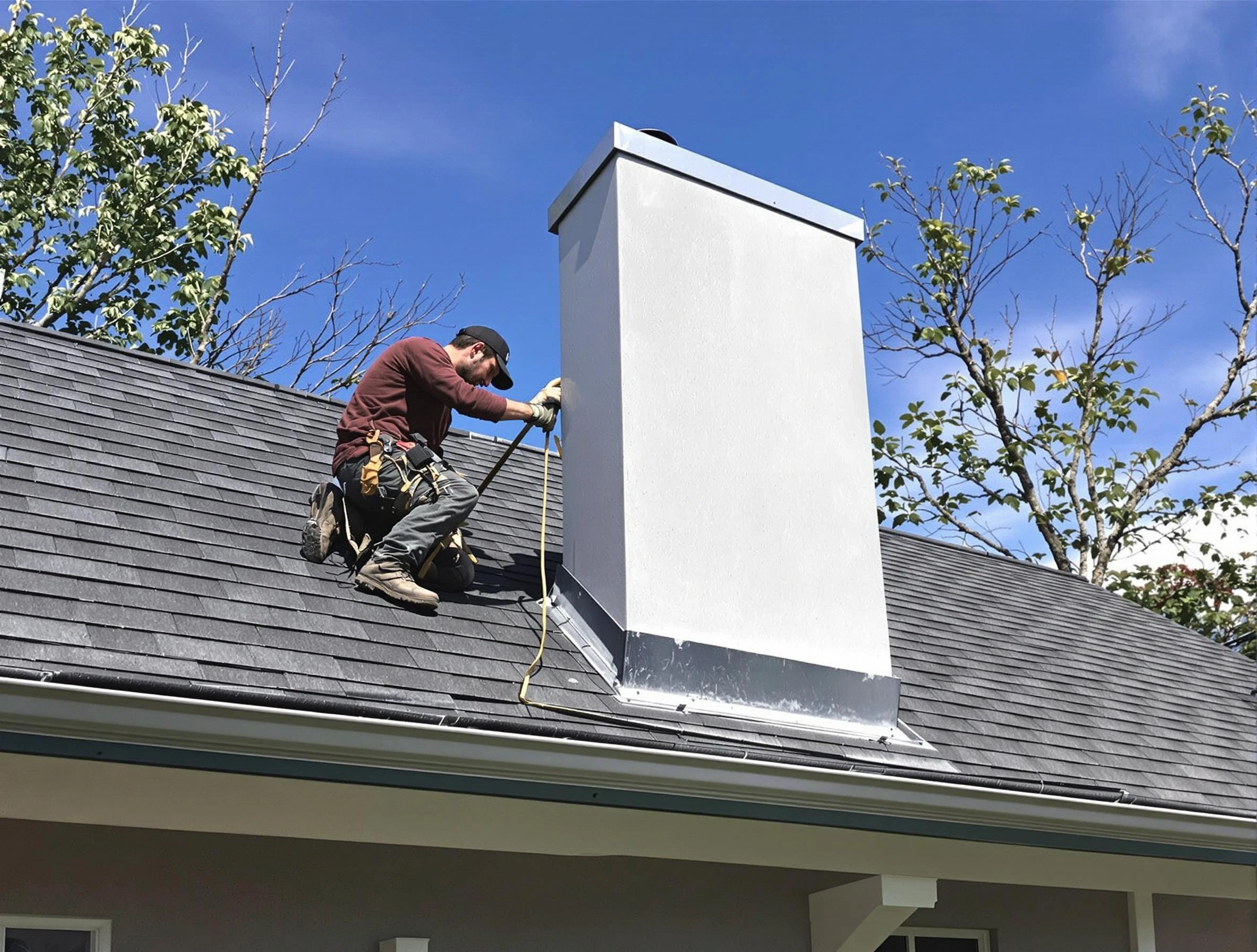 Ambridge Chimney Sweep team member finishing chimney construction in Ambridge, PA