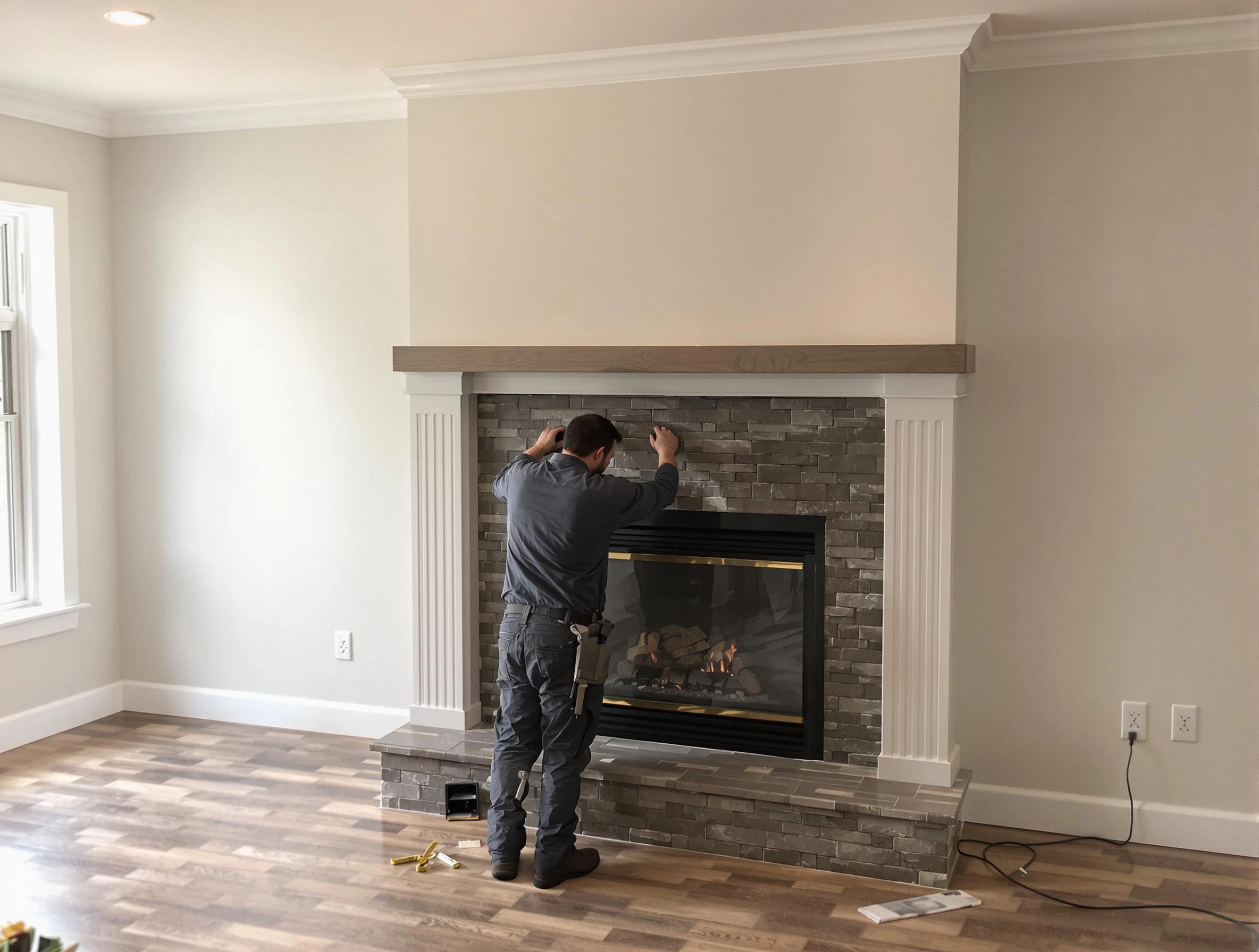 Ambridge Chimney Sweep finishing a custom fireplace install in Ambridge, PA